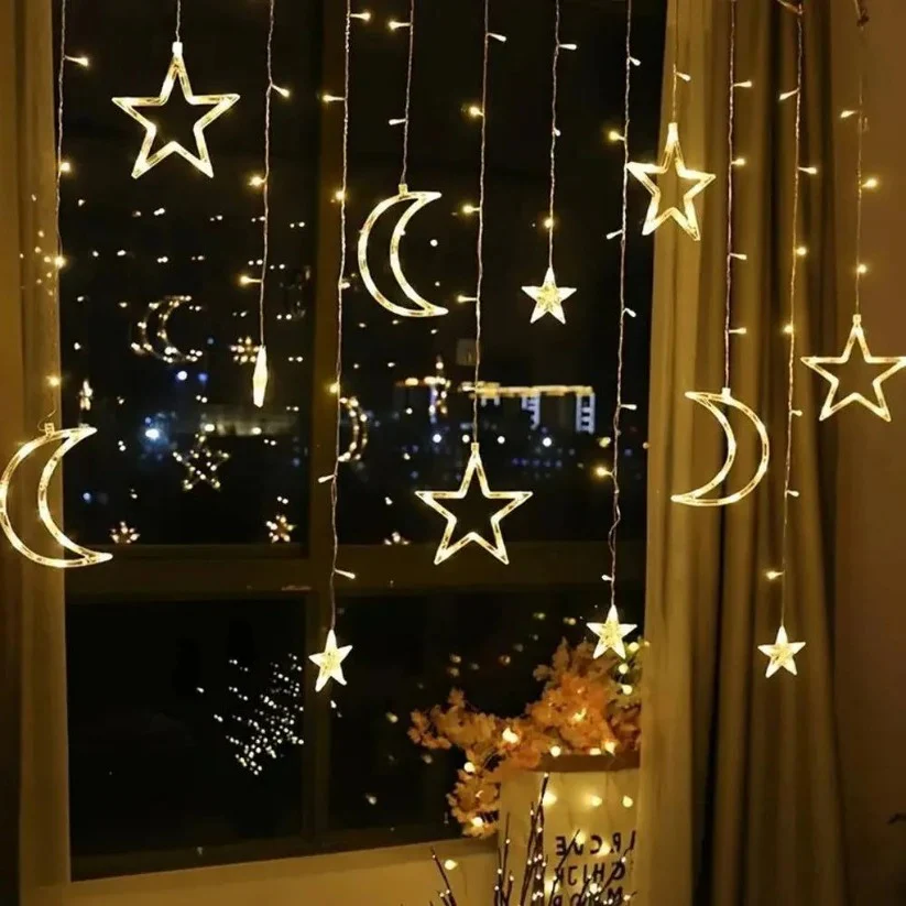 LED Star Moon Window Curtain String Lights, 138 Inch Drop - Image 6
