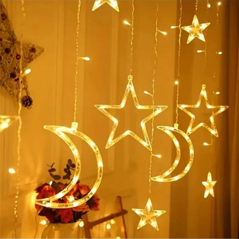LED Star Moon Window Curtain String Lights, 138 Inch Drop - Image 7
