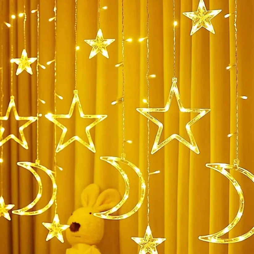 LED Star Moon Window Curtain String Lights, 138 Inch Drop - Image 9