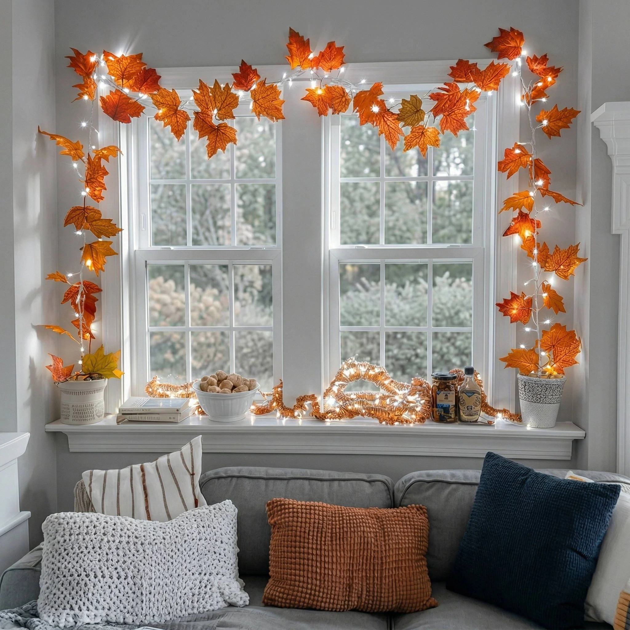 Lighted Ornament Garland with Warm Glow and Reflective Ornaments, Flexible Wire Design - Image 6