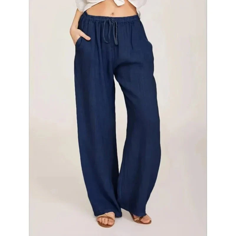Women's Wide Leg Linen Blend Pants with Elastic Waist and Pockets - Image 6