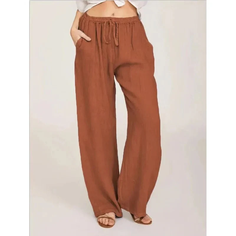 Women's Wide Leg Linen Blend Pants with Elastic Waist and Pockets - Image 7