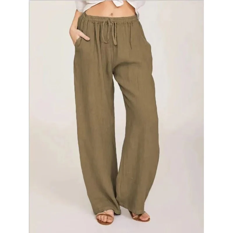 Women's Wide Leg Linen Blend Pants with Elastic Waist and Pockets - Image 8