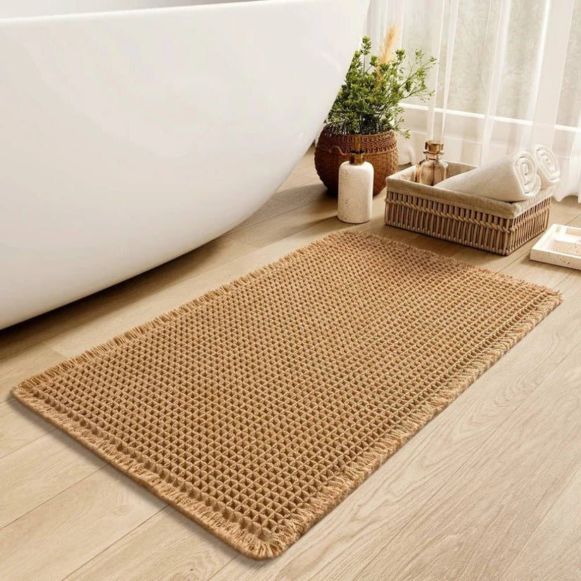 Machine Washable Bath Mat with Tassels and Non-Slip Backing - Image 3