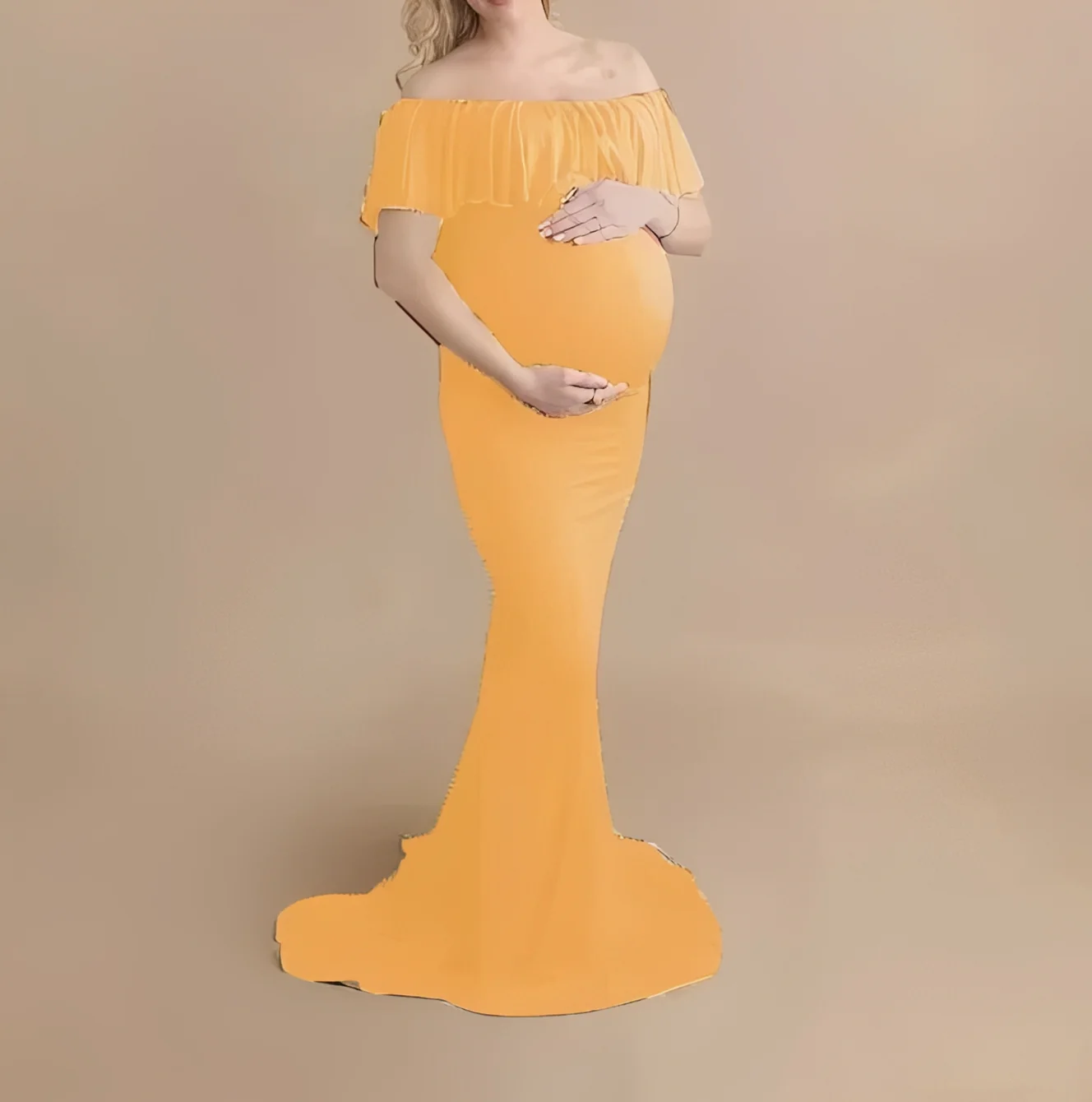 Pregnancy Photoshoot Dress with Flowing Lace Design
