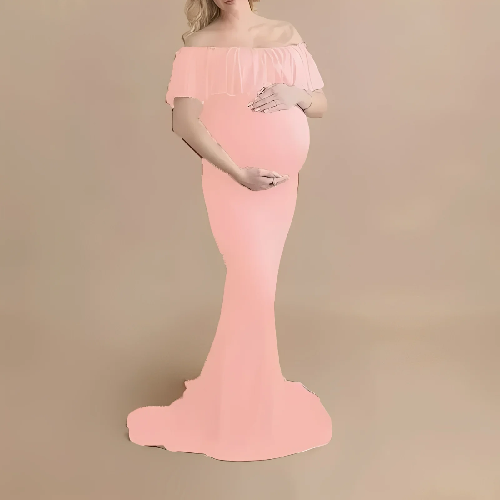 Pregnancy Photoshoot Dress with Flowing Lace Design - Image 2