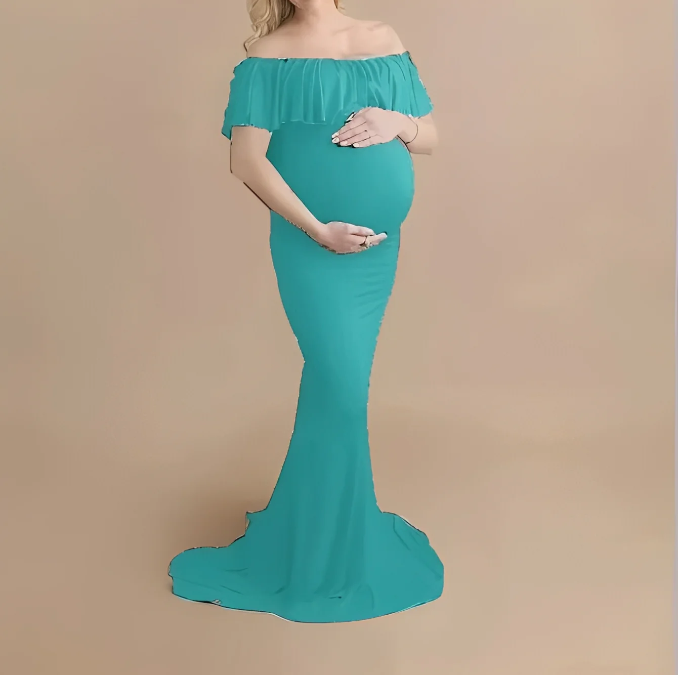 Pregnancy Photoshoot Dress with Flowing Lace Design - Image 4