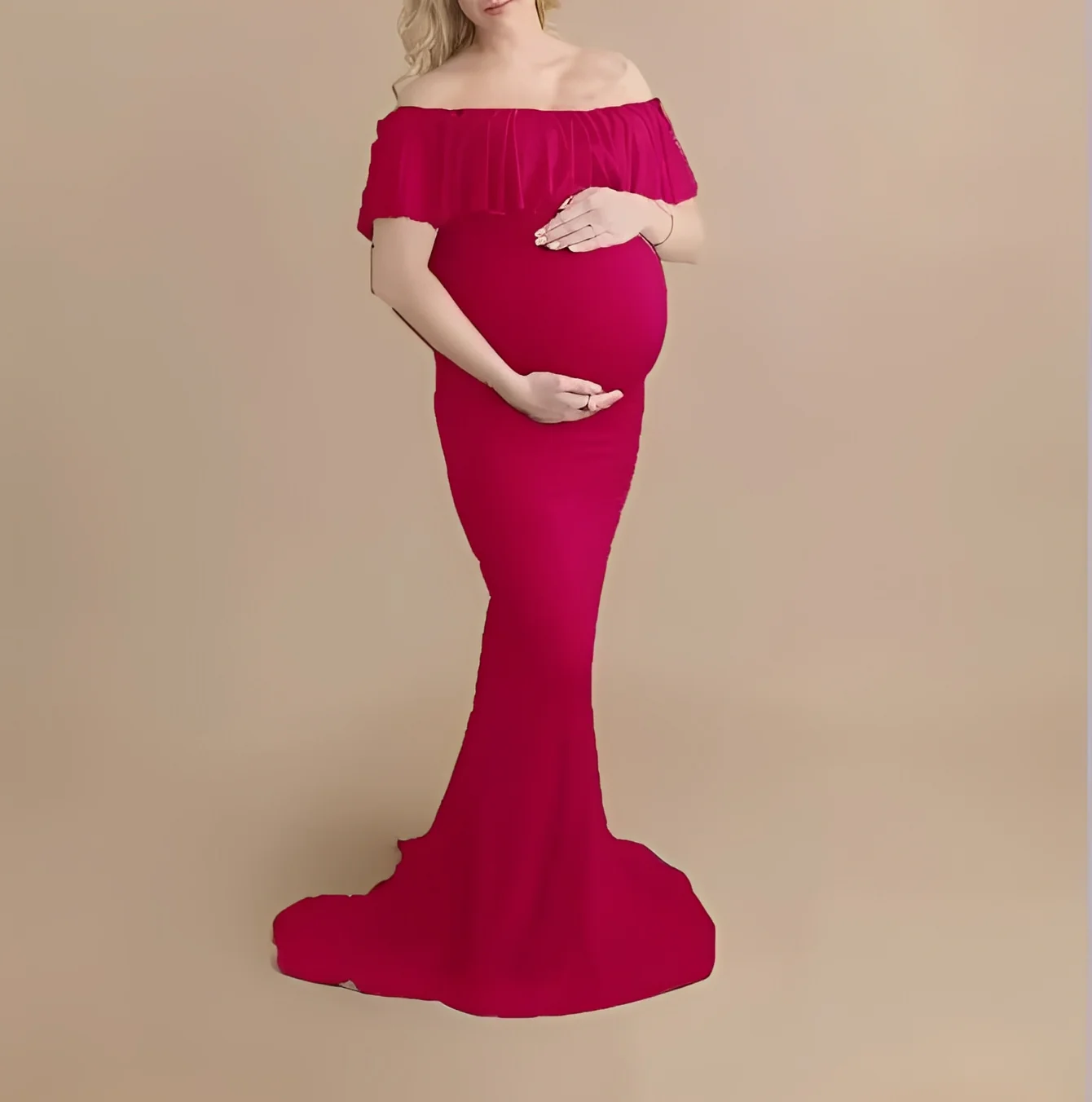 Pregnancy Photoshoot Dress with Flowing Lace Design - Image 7