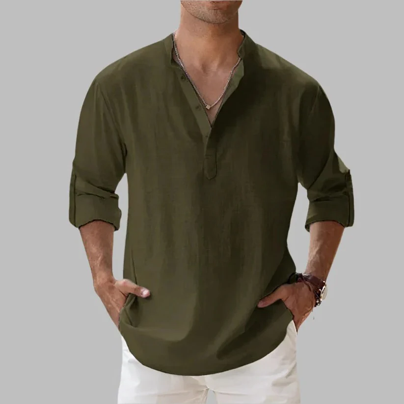 Men's Breathable Linen Button Down Short Sleeve Top for Summer and Warm Climate Wear - Image 10