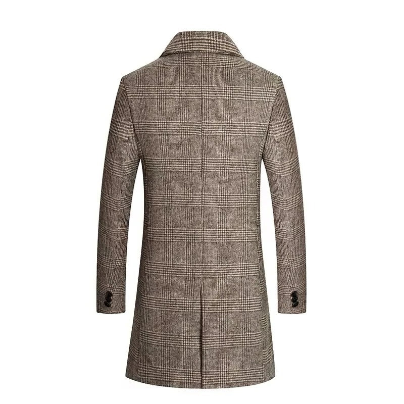 Men's Plaid Wool Coat with Cotton Padding and Lapel Collar - Image 3