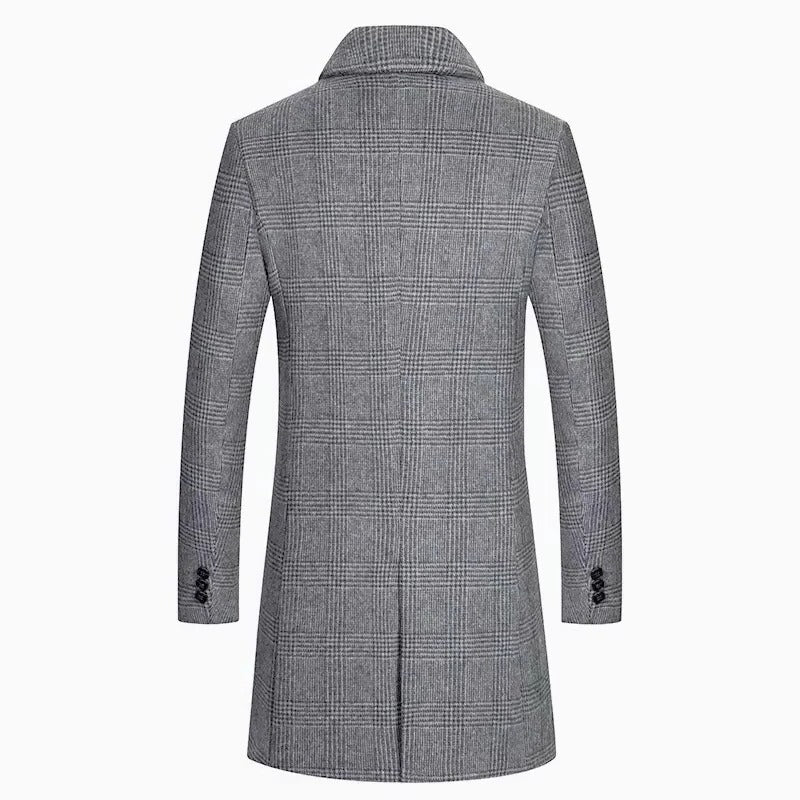 Men's Plaid Wool Coat with Cotton Padding and Lapel Collar - Image 4
