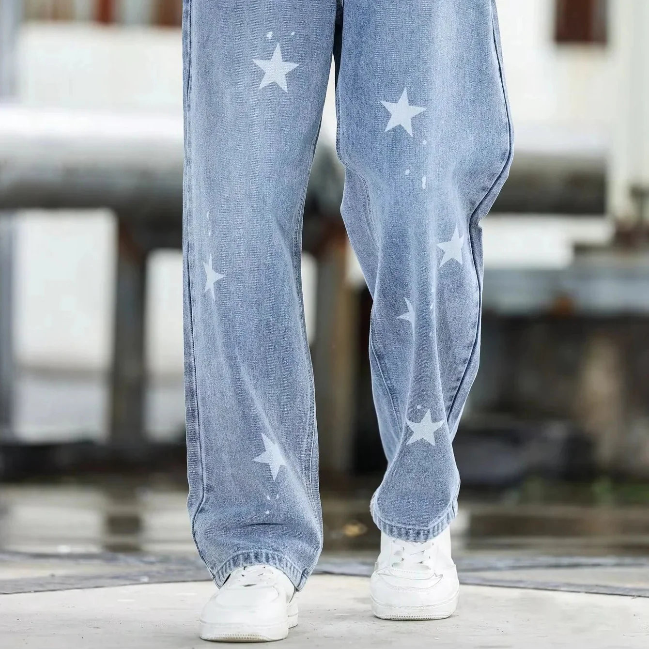 Men's Wide Leg Blue Denim Pants Loose Fit and Casual Fashion - Image 2