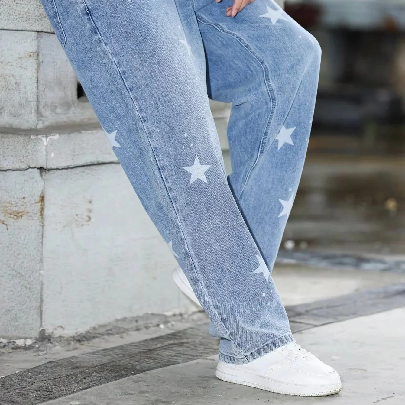 Men's Wide Leg Blue Denim Pants Loose Fit and Casual Fashion - Image 3