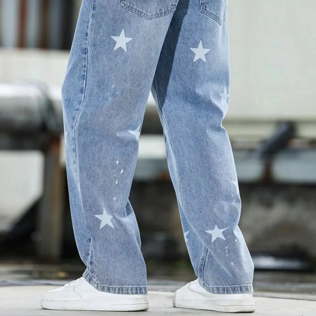 Men's Wide Leg Blue Denim Pants Loose Fit and Casual Fashion - Image 5