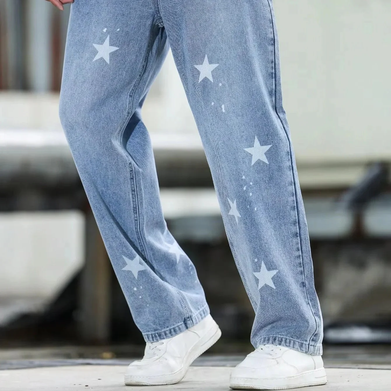 Men's Wide Leg Blue Denim Pants Loose Fit and Casual Fashion - Image 6