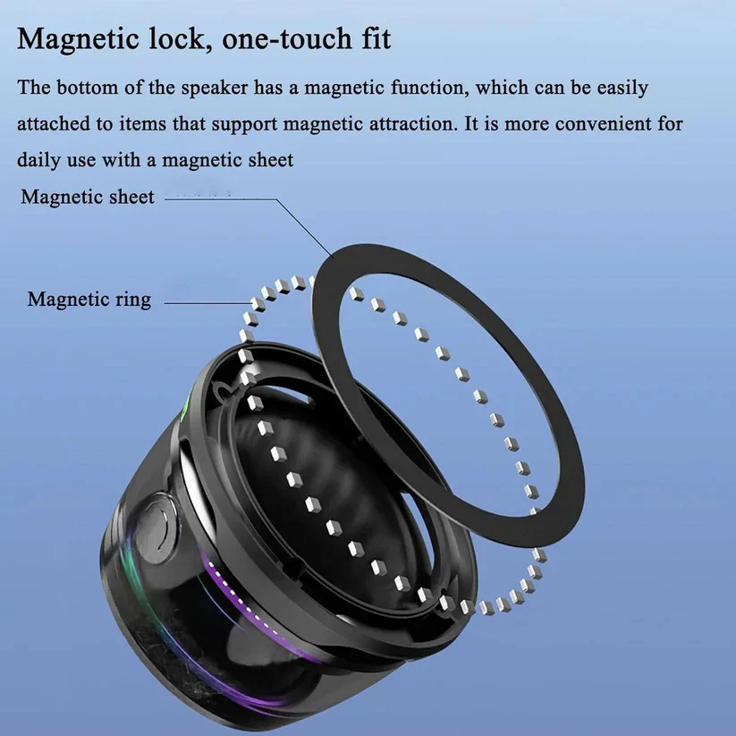 Mini Bluetooth 5.3 Speaker with Magnetic Base and RGB Lighting - Image 7