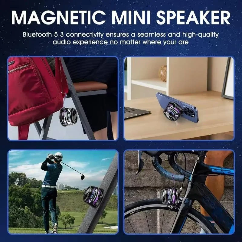 Mini Bluetooth 5.3 Speaker with Magnetic Base and RGB Lighting - Image 8