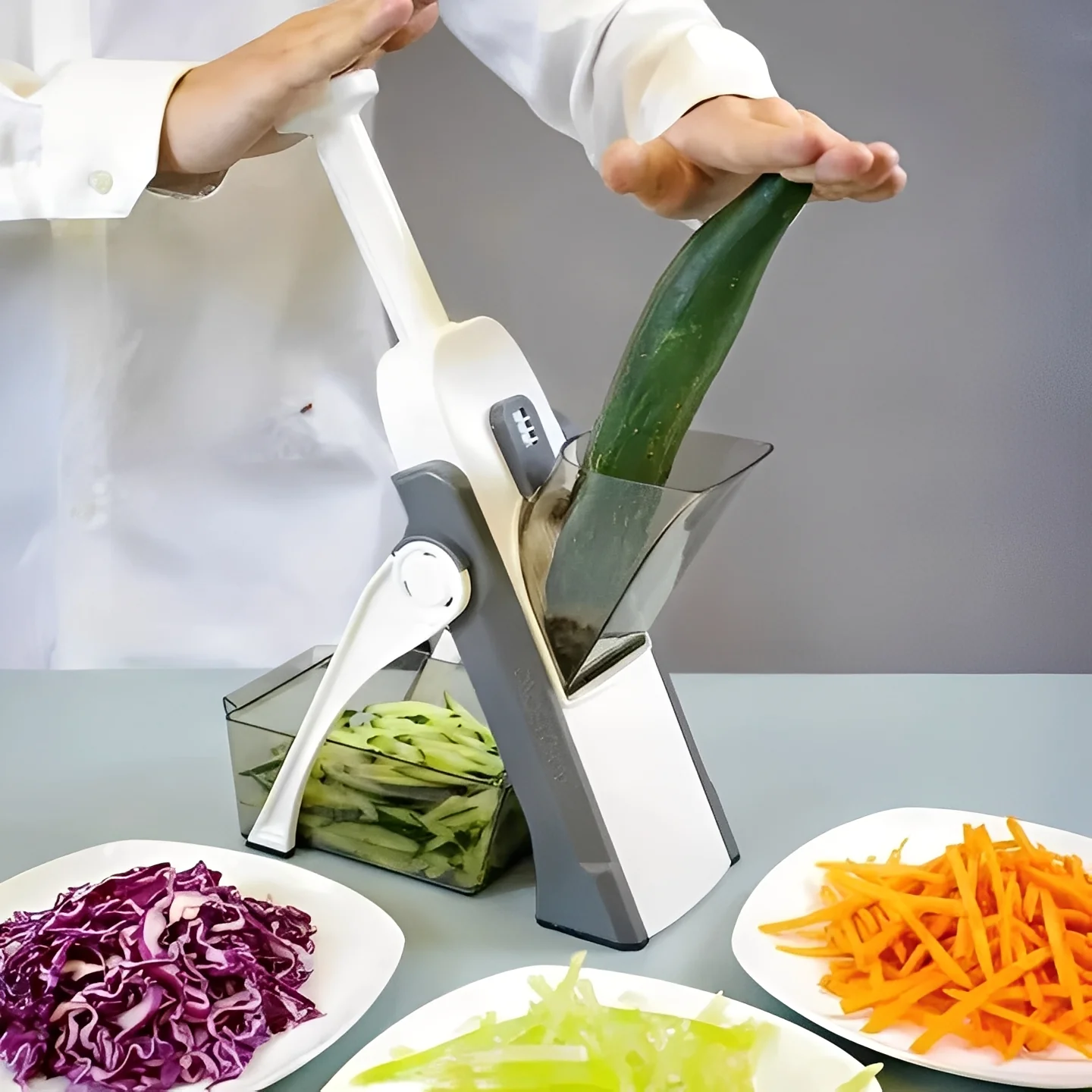 Vegetable Slicer with 5 Interchangeable Blades and Tray - Image 5