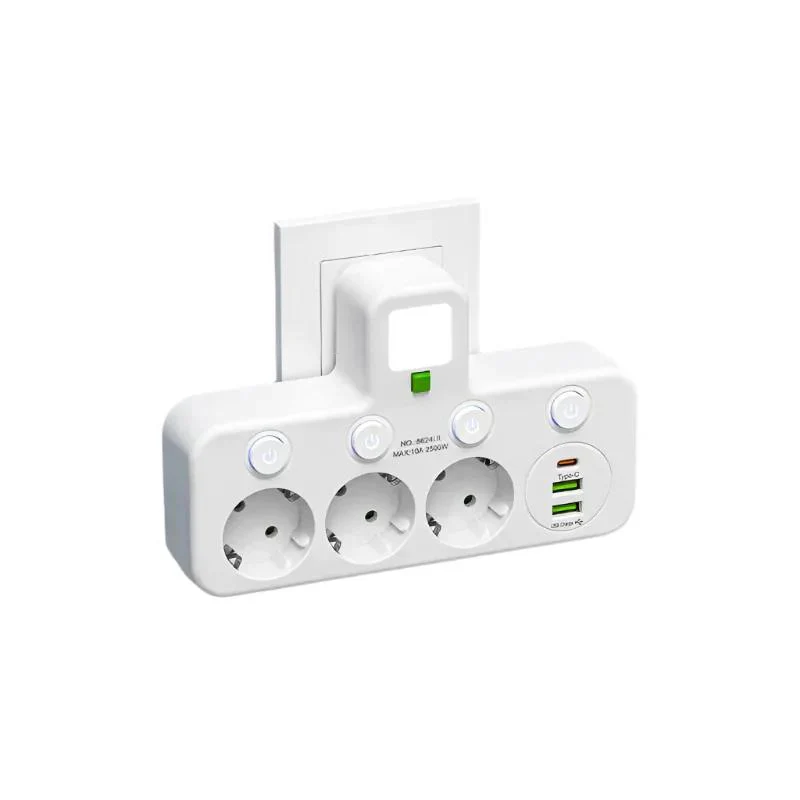 Multi-Outlet Power Strip with USB and USB-C Ports and 2500W Surge Protection