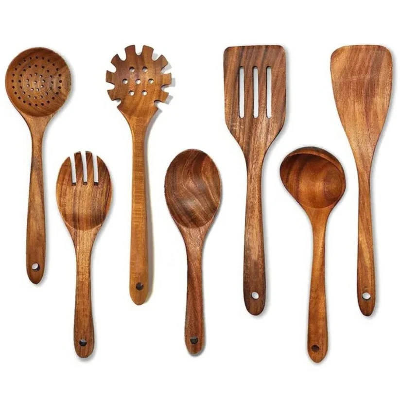 Natural Acacia Hardwood Cooking Utensil Set for Kitchen Use - Image 2