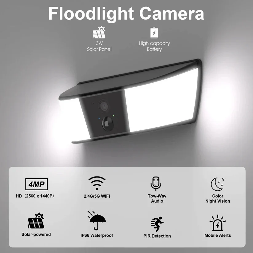 Wireless Solar Security Camera with Floodlight and PIR Motion Detection - Image 3