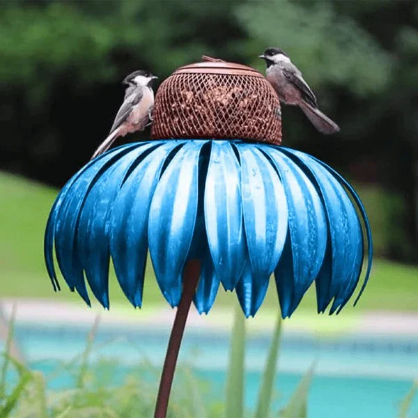 Outdoor Coneflower Bird Feeder with Durable Metal Seed Dish