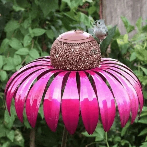 Outdoor Coneflower Bird Feeder with Durable Metal Seed Dish - Image 2