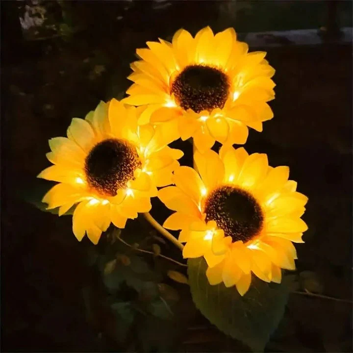 Sunflower Style Solar LED Light with Fabric Petals and Iron Frame - Image 3