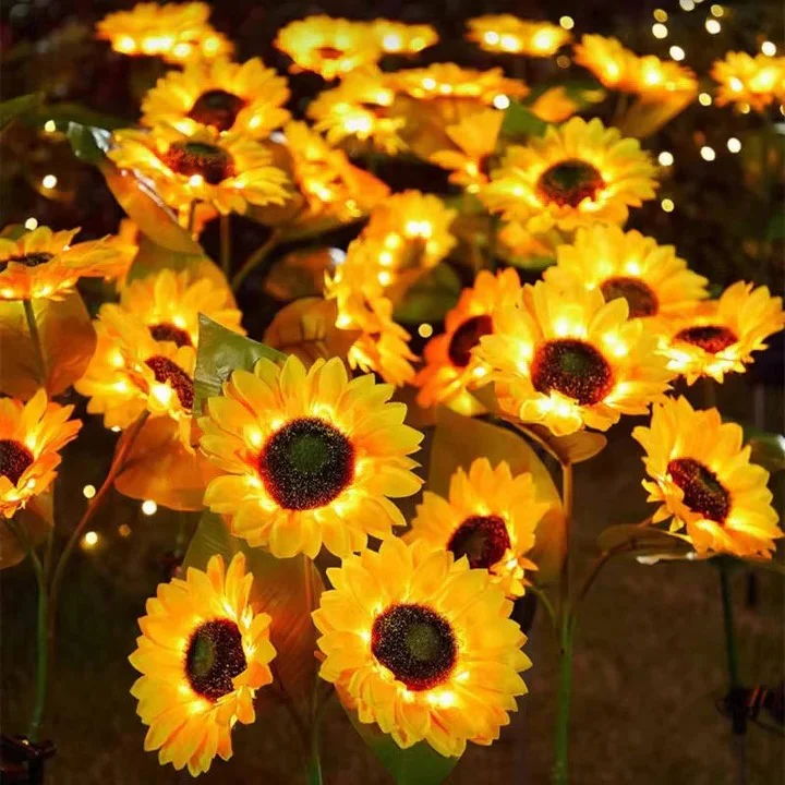 Sunflower Style Solar LED Light with Fabric Petals and Iron Frame - Image 5