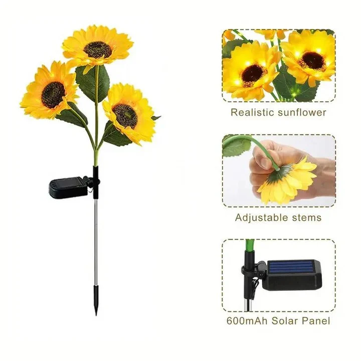 Sunflower Style Solar LED Light with Fabric Petals and Iron Frame - Image 7