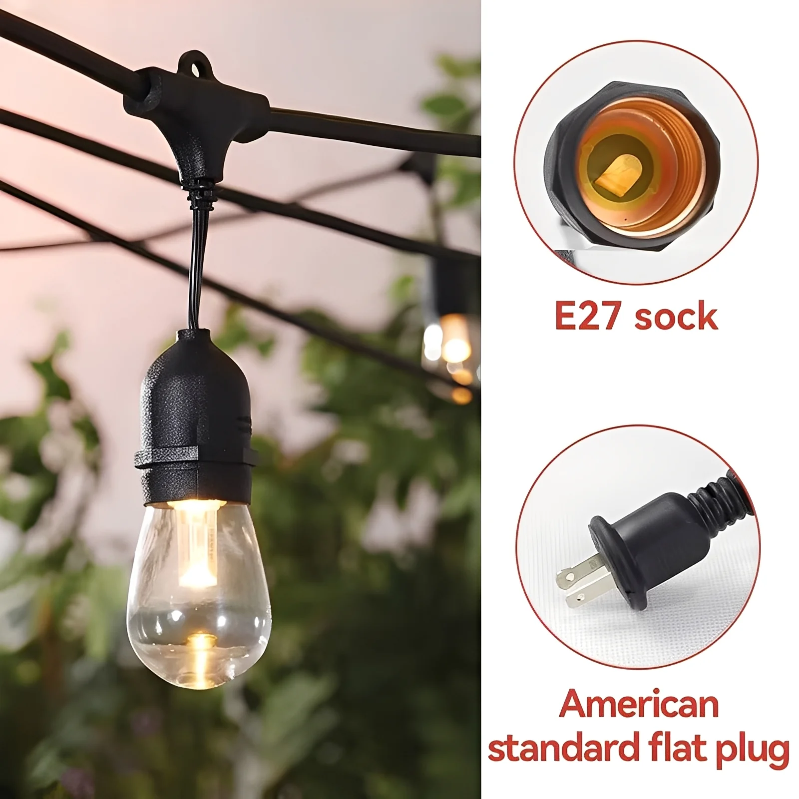 Outdoor LED String Lights with E27 Sockets and 220V Power - Image 4