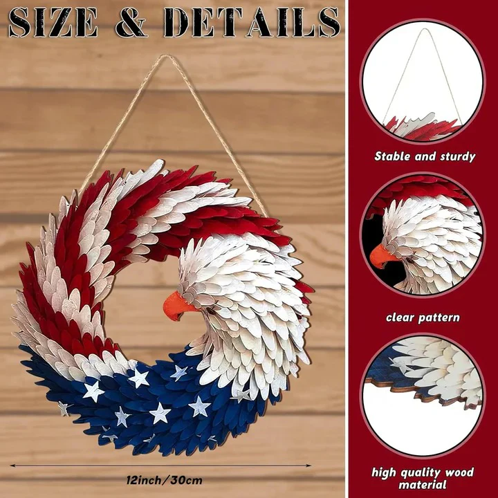 Wooden Patriotic Eagle Wreath for Independence Day Decor - Image 3