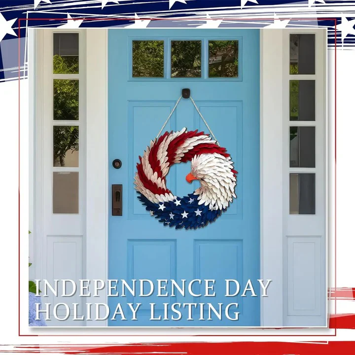 Wooden Patriotic Eagle Wreath for Independence Day Decor - Image 4