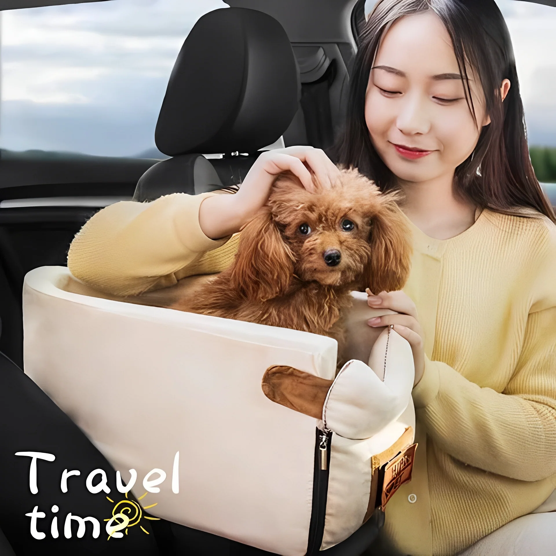 Compact Pet Travel Seat for Cars, Armrest Mount, Zipper Closure, Small Pets - Image 6