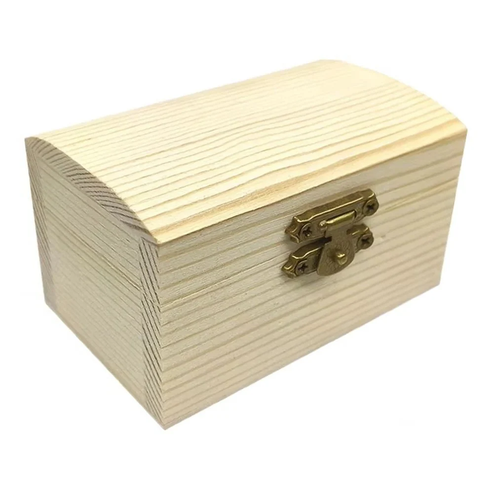 Pine Wood Treasure Chest with Hinged Lid and Locking Clasp for DIY Projects - Image 2