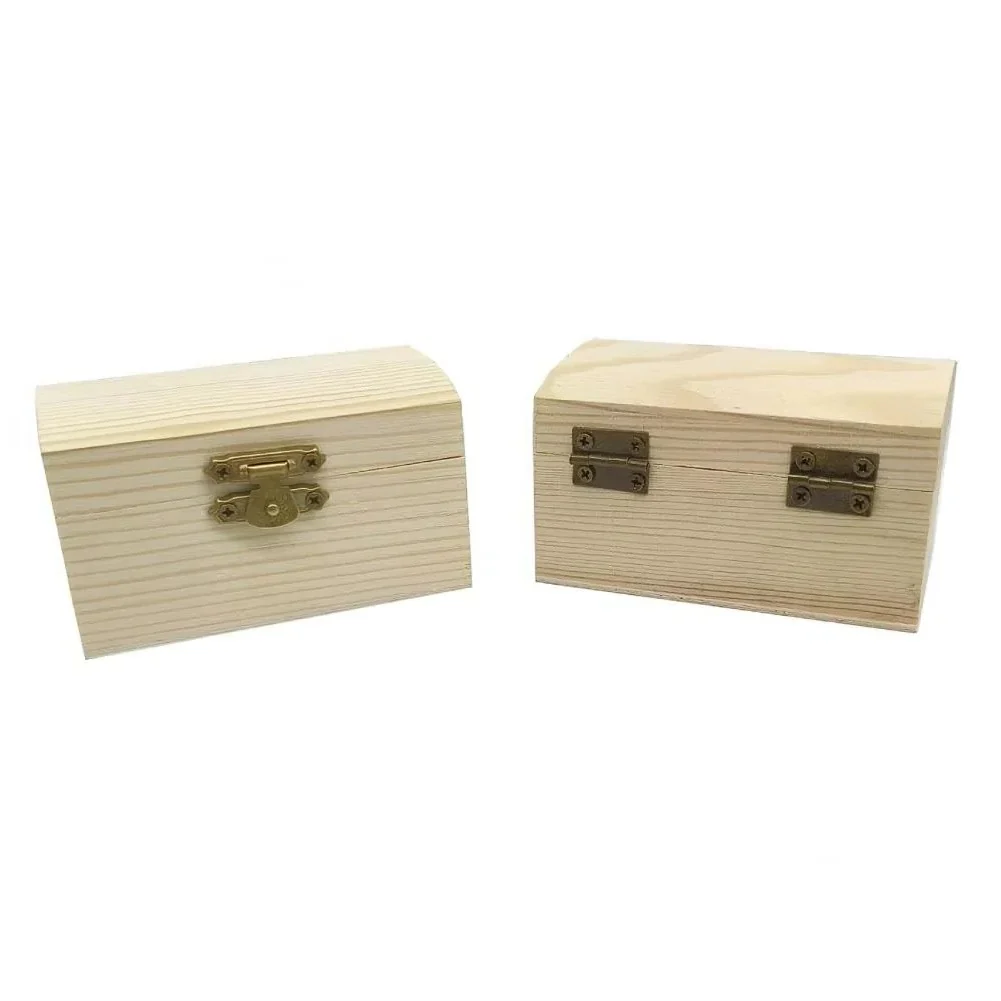 Pine Wood Treasure Chest with Hinged Lid and Locking Clasp for DIY Projects - Image 4