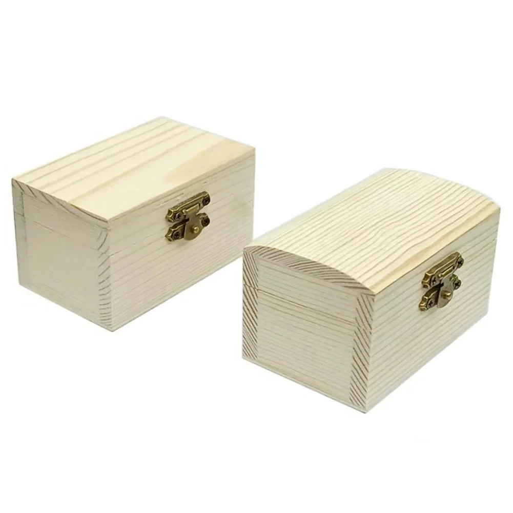 Pine Wood Treasure Chest with Hinged Lid and Locking Clasp for DIY Projects - Image 5