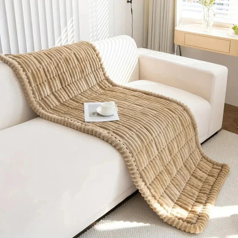 Plush Sofa Slipcover with Pleated Skirt Design - Image 10