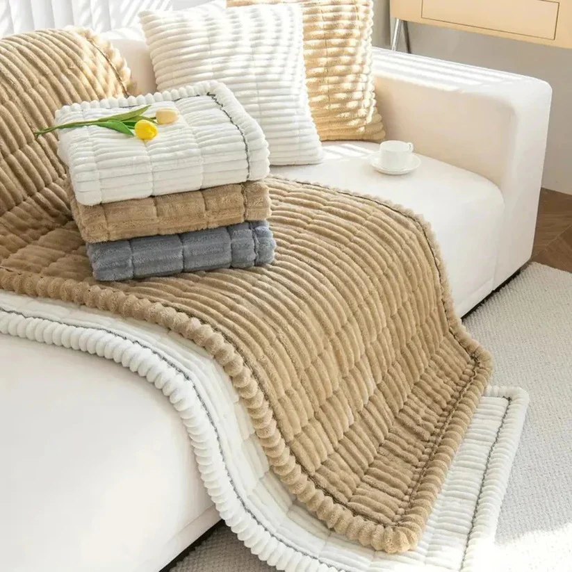 Plush Sofa Slipcover with Pleated Skirt Design - Image 12