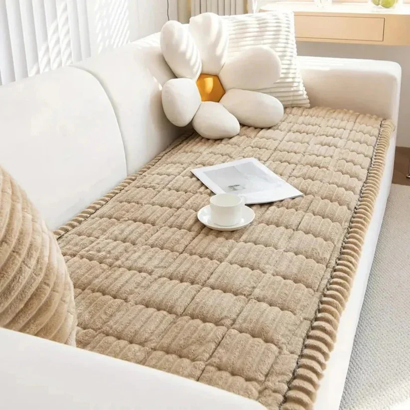 Plush Sofa Slipcover with Pleated Skirt Design - Image 5