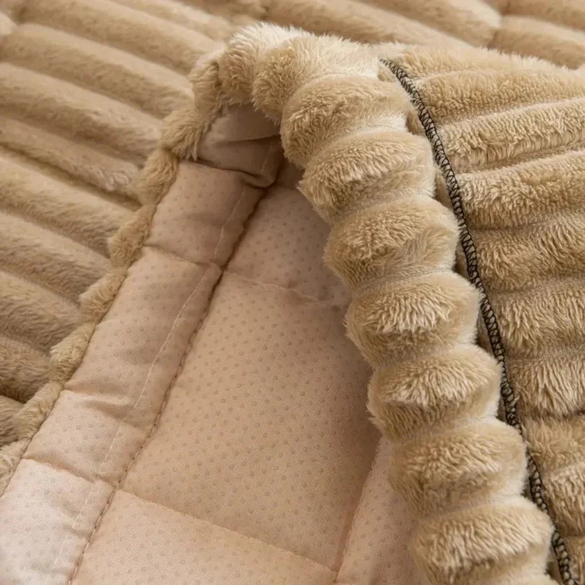 Plush Sofa Slipcover with Pleated Skirt Design - Image 6