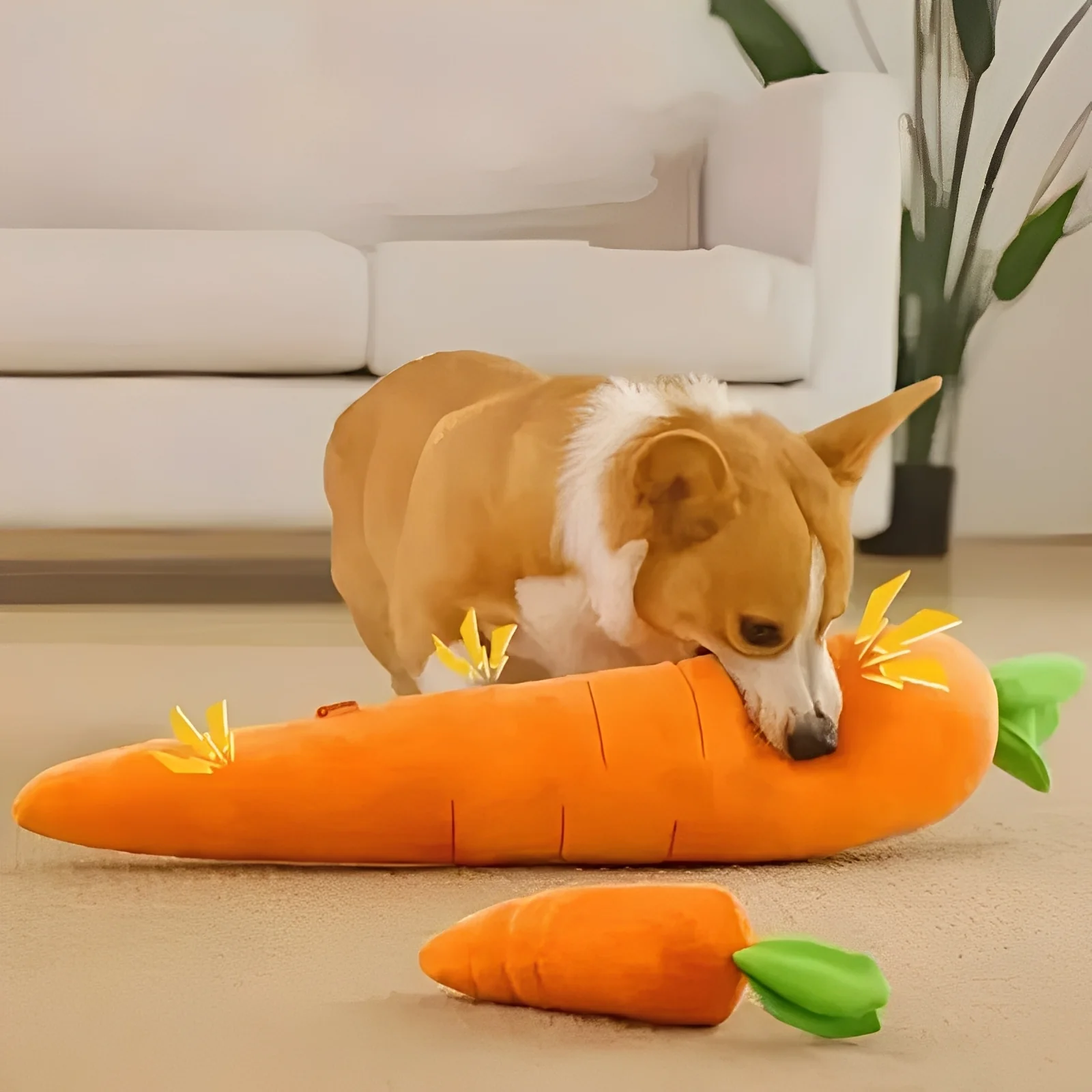 Plush Dog Toy with Sound in Carrot Shape - Image 3