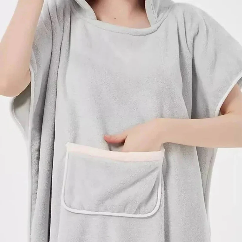 Plush Terry Cloth Hooded Bath Wrap with Deep Hood and Waist Tie for Post Shower Drying - Image 3