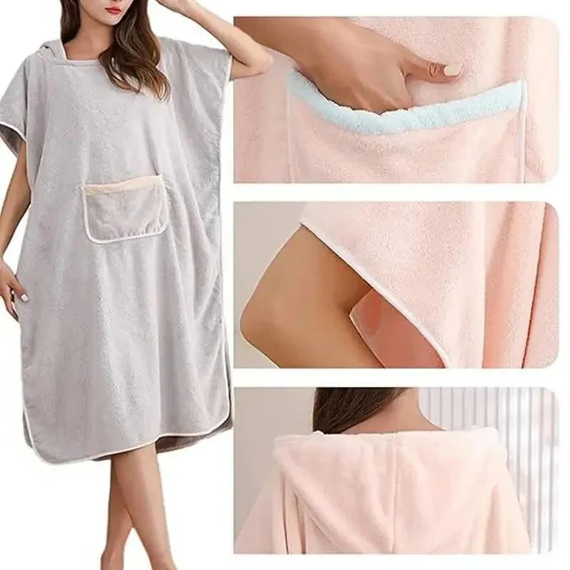 Plush Terry Cloth Hooded Bath Wrap with Deep Hood and Waist Tie for Post Shower Drying - Image 4