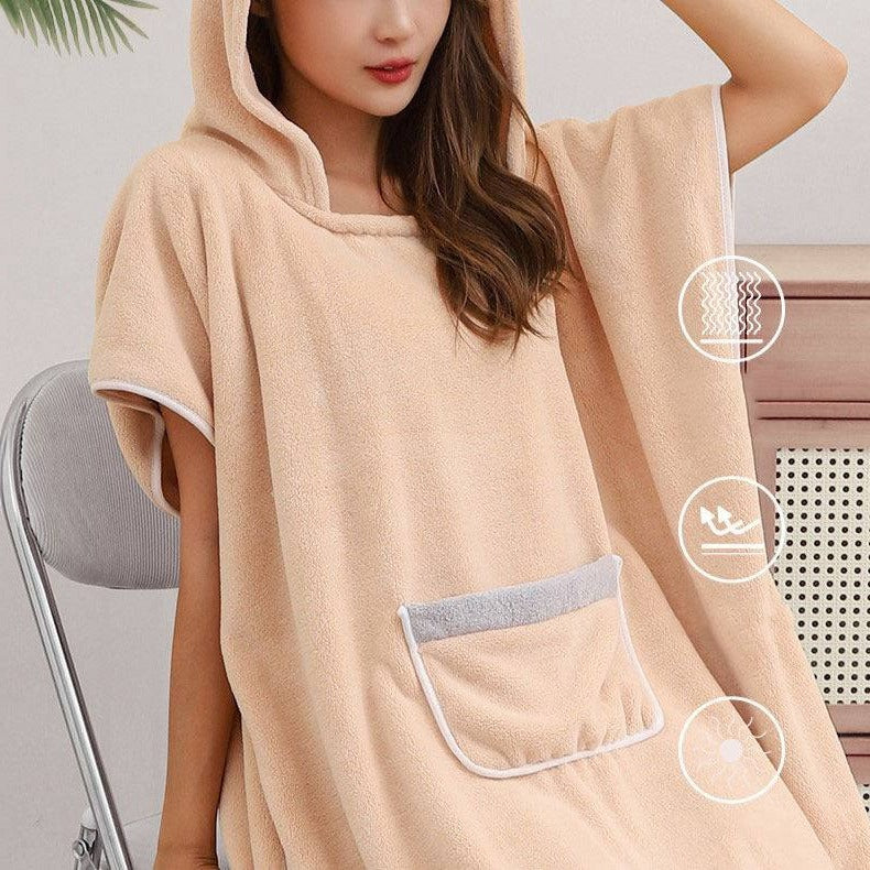 Plush Terry Cloth Hooded Bath Wrap with Deep Hood and Waist Tie for Post Shower Drying - Image 5