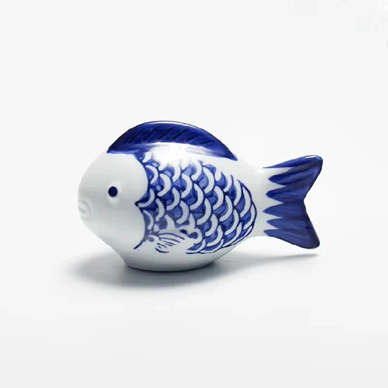 Porcelain Koi Fish Desktop Ornament with Blue and White Pattern - Image 5