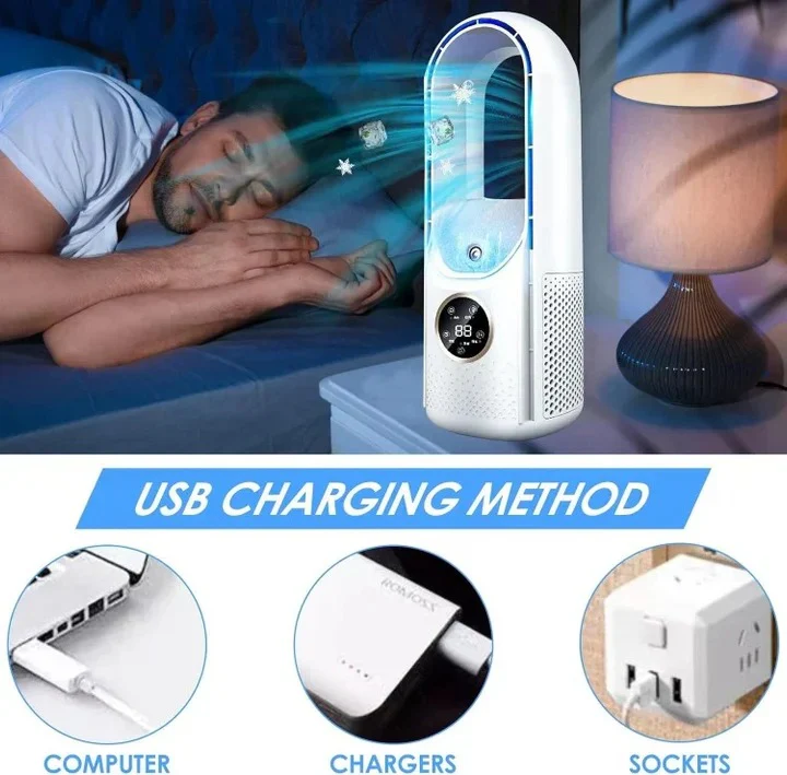 Portable Bladeless Fan with USB Power and 100ml Water Tank - Image 5