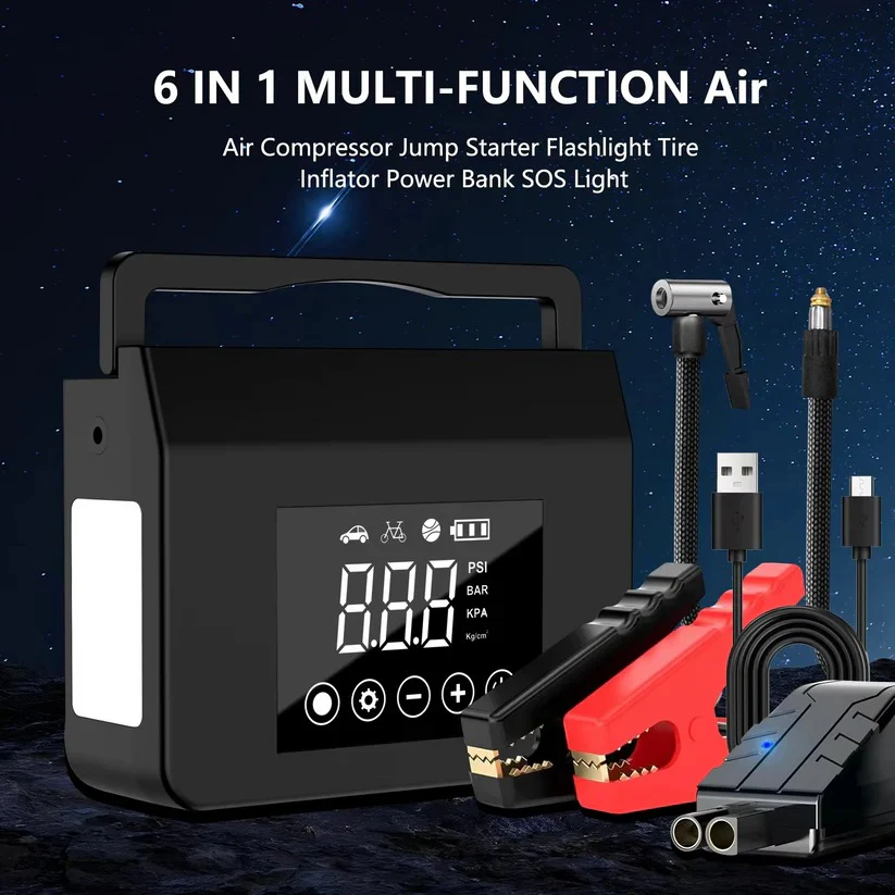 Portable Car Jump Starter with Built In Tire Air Compressor and Digital Screen - Image 4