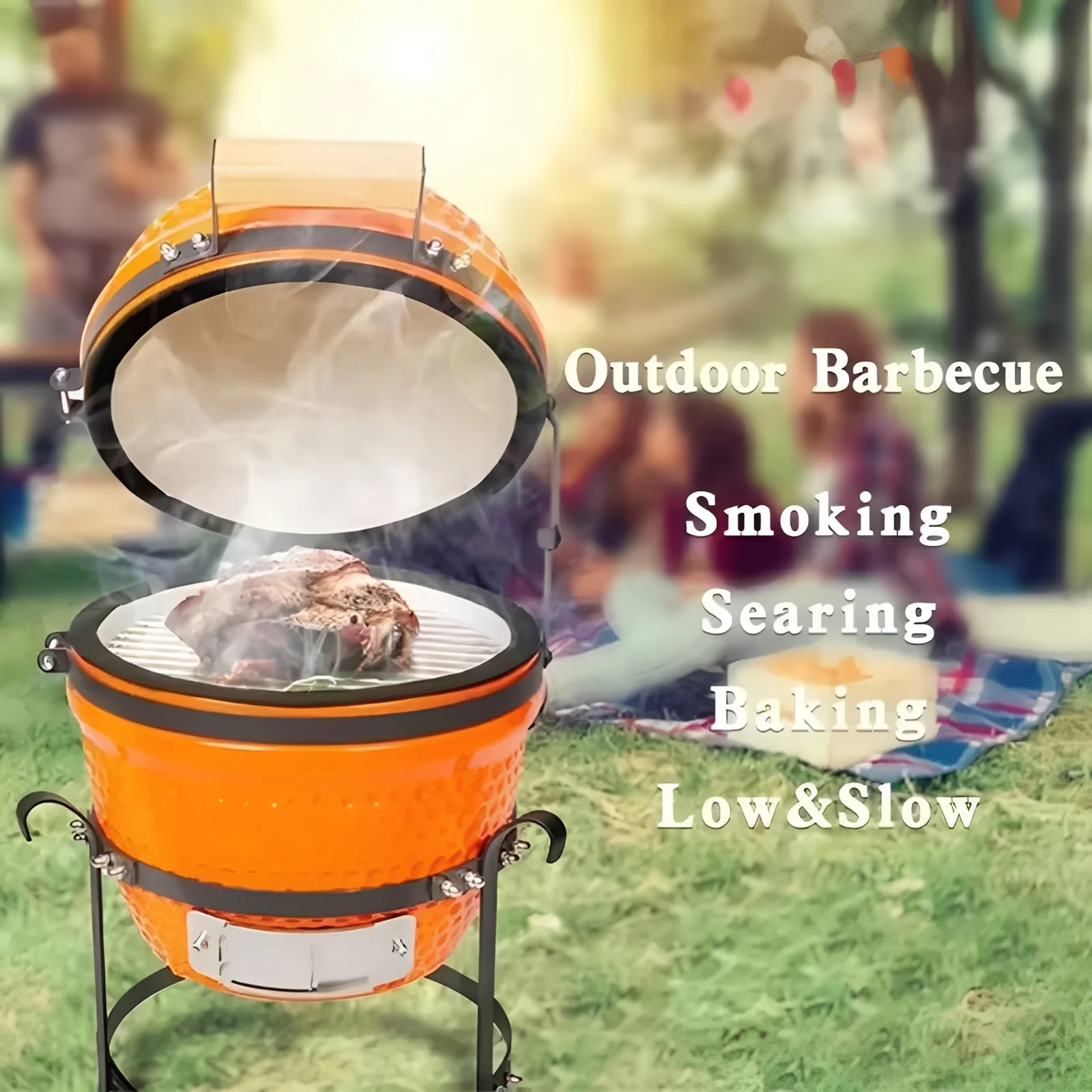 Portable Ceramic Charcoal Grill and 13 Inch Outdoor BBQ Stand - Image 4