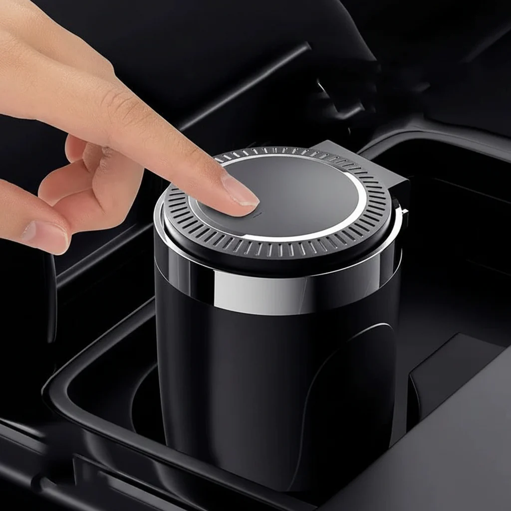 Portable Cup Holder Ashtray with LED Light, Lidded and Odor Resistant Design - Image 2